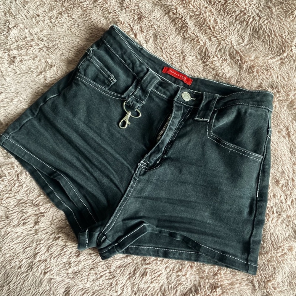 Black White Stitch Shorts